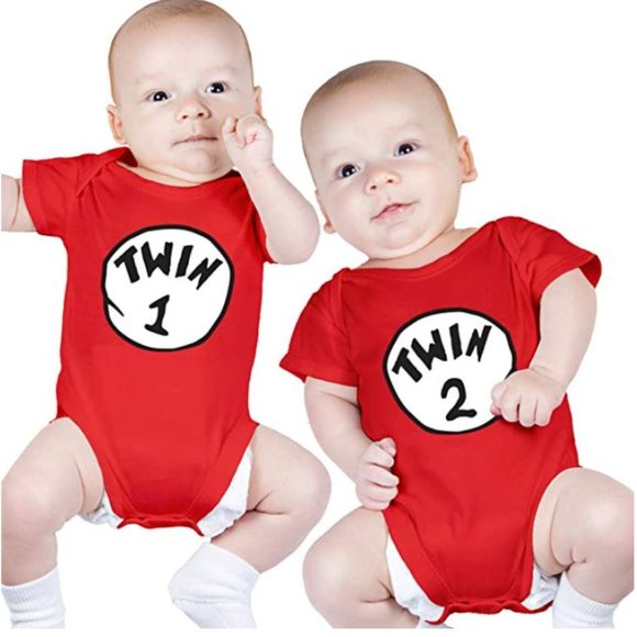 Twin Onesies, Twin 1 Twin 2 (Thing 1 Thing 2) EUC - Picture 6 of 6